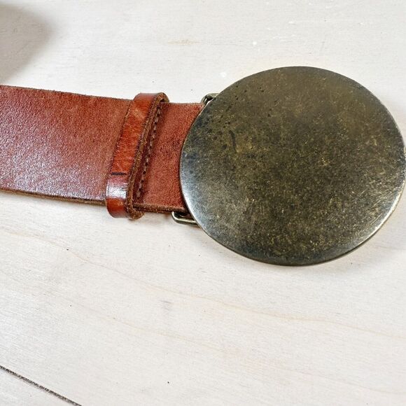 Old Navy Wide Brown Genuine Leather Belt Beaded Plate Buckle - Women's Size S‎ - Picture 8 of 9